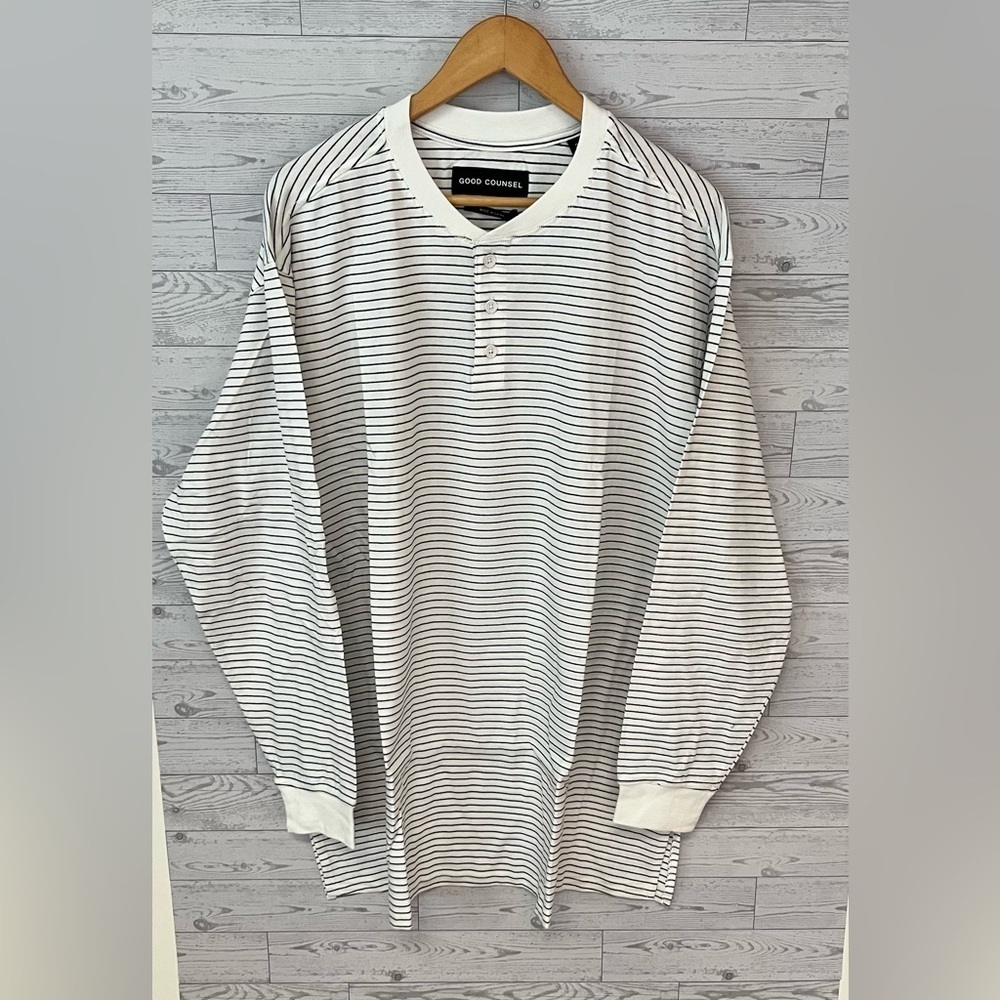 Good Counsel Men's Wanzer Striped Henley Long Sleeve Shirt Black/White 2XL